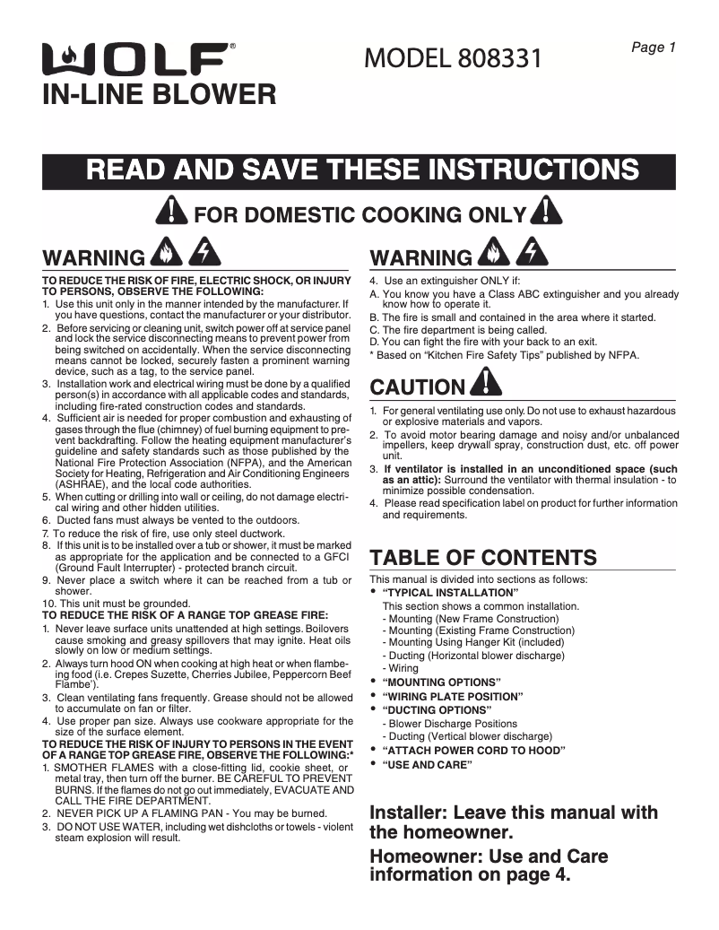 Page n°1 - Manuel utilisateur Wolf PW542418