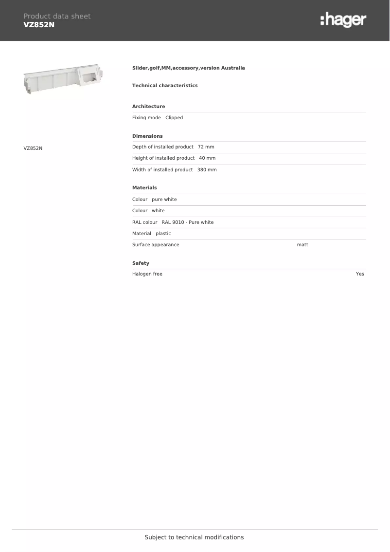 Page n°1 - Manuel utilisateur Hager VZ852N