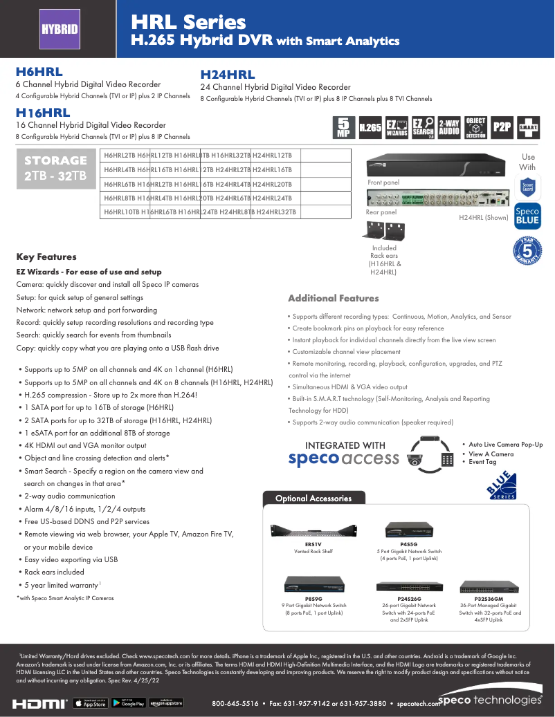 Page 1 de la notice Fiche technique Speco Technologies H24HRL
