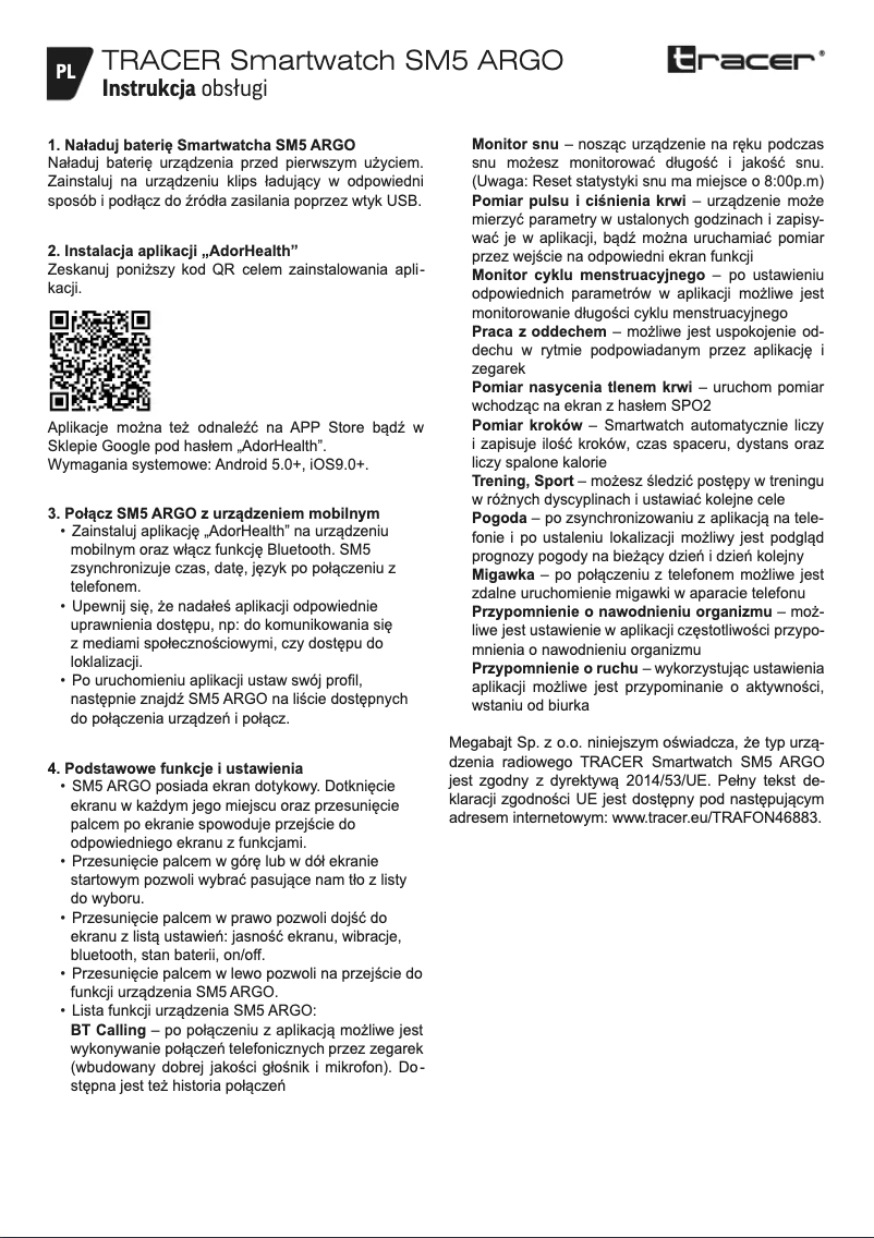 Page 1 de la notice Manuel utilisateur Tracer SM5 Argo