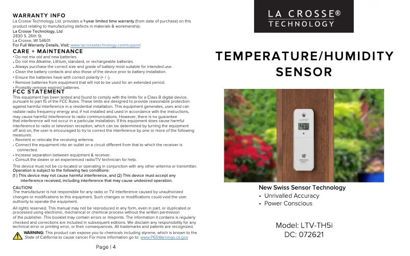 Page 1 of the manual User Manual La Crosse Technology LTV-TH5i