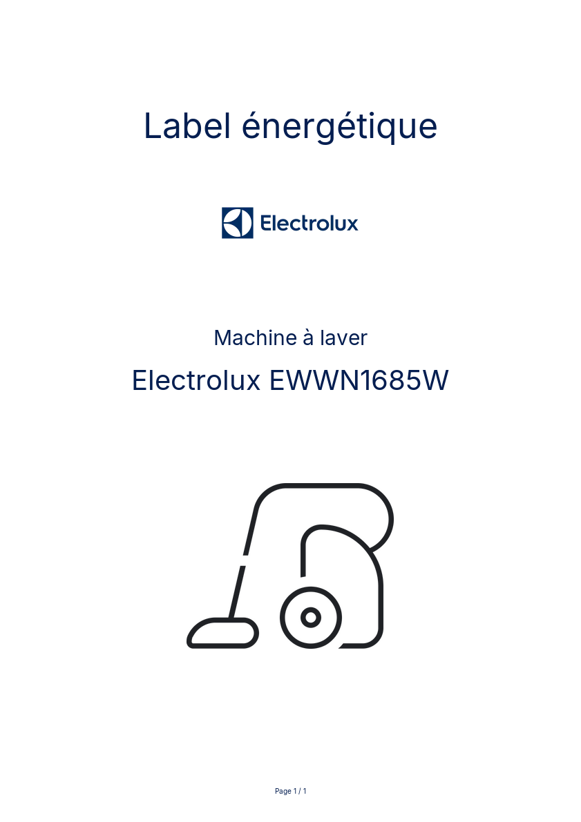Page n°1 - Label énergétique Electrolux EWWN1685W