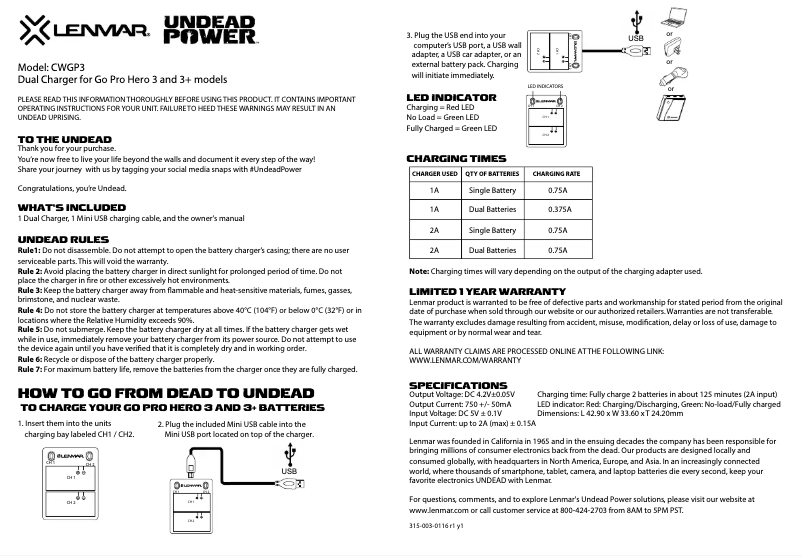 Page 1 de la notice Manuel utilisateur Lenmar CWGP3