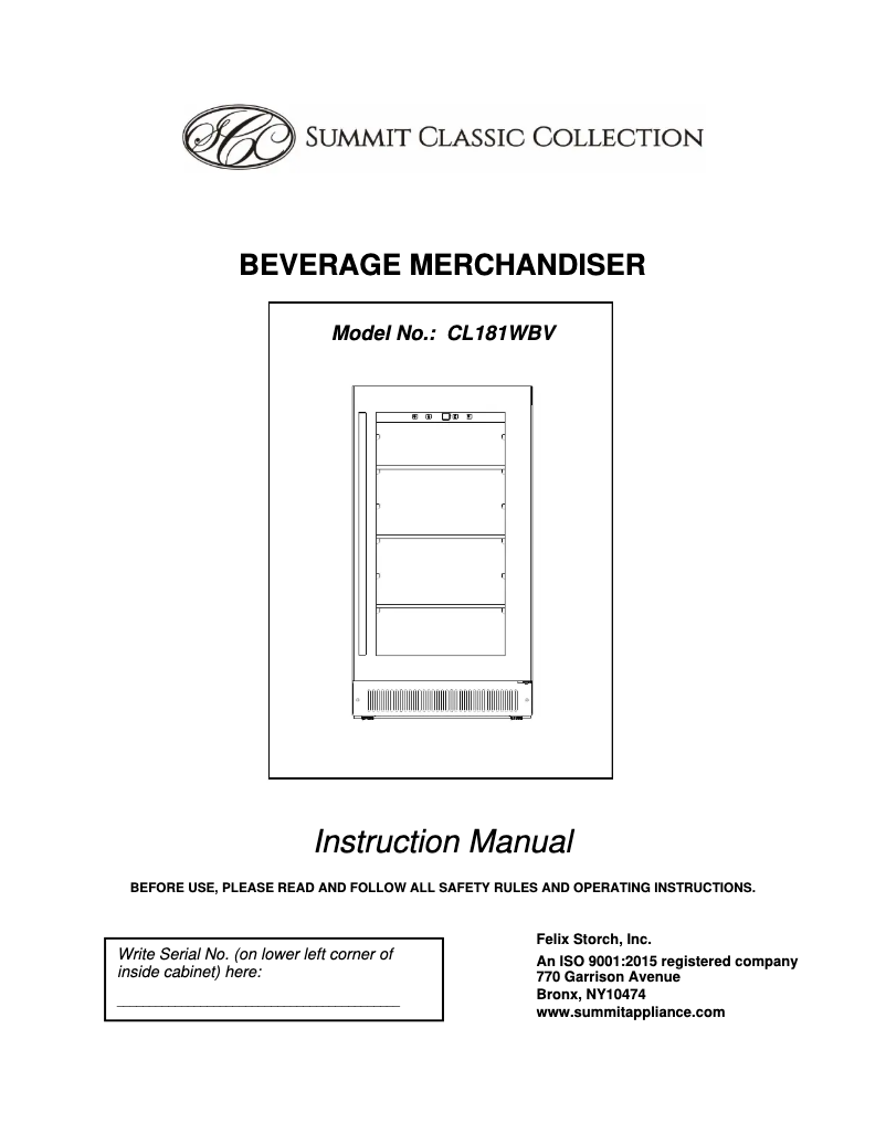 Image de la première page du manuel de l'appareil CL181WBVCSS