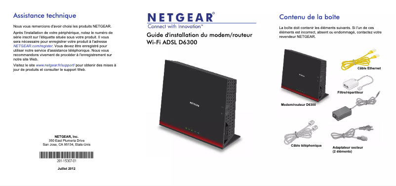 Page 1 de la notice Guide d'installation Netgear D6300