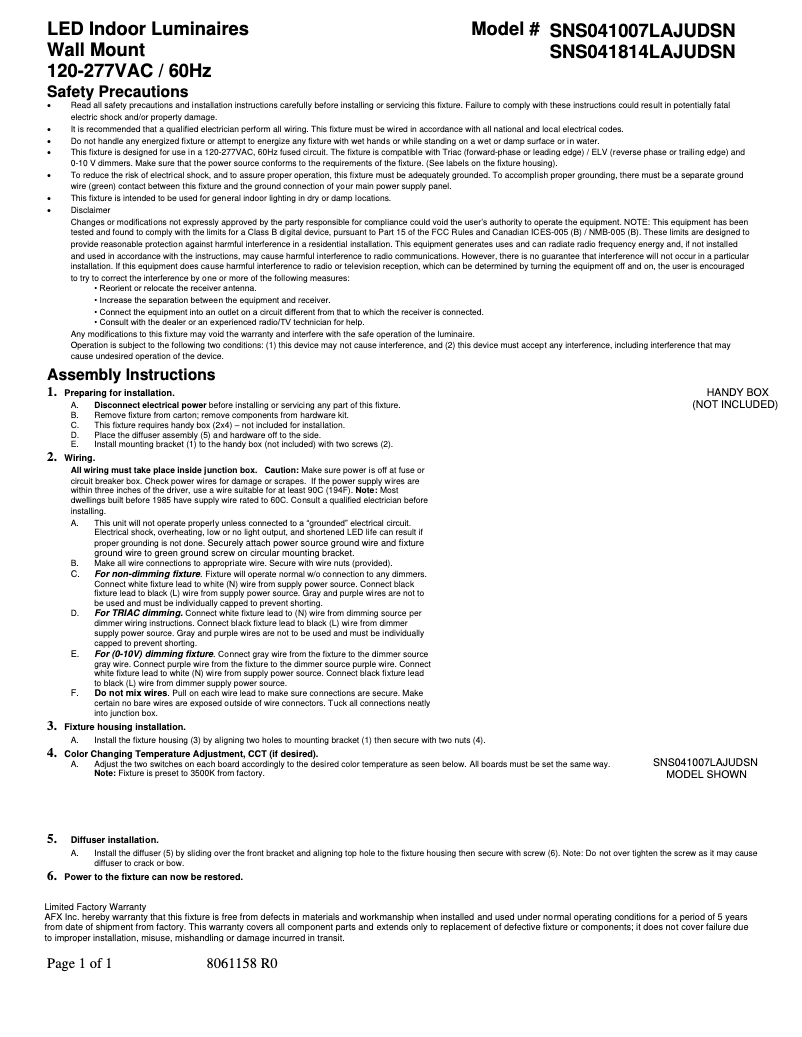 Image de la première page du manuel de l'appareil Sinclair SNS041007LAJUDSN