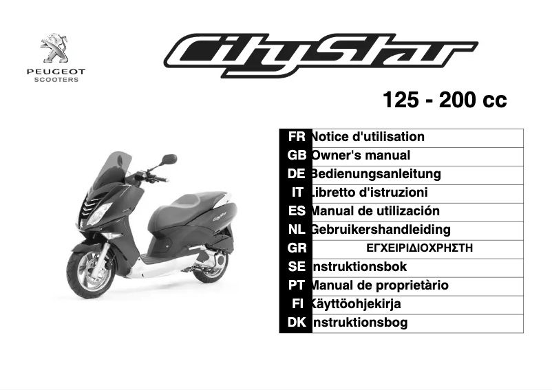 Page 1 de la notice Manuel utilisateur Peugeot Citystar 125cc
