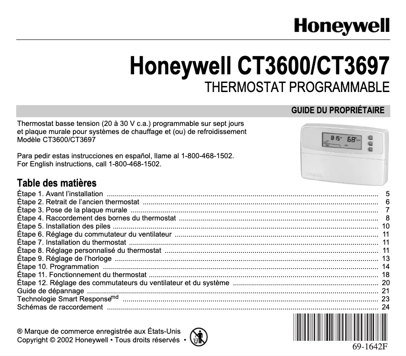 Page 1 de la notice Manuel utilisateur Honeywell CT3600