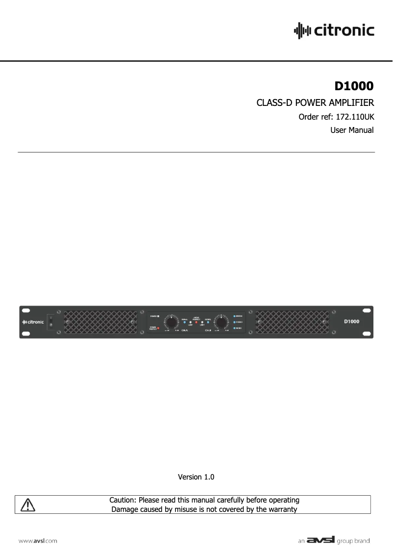 Page n°1 - Manuel utilisateur Citronic D1000