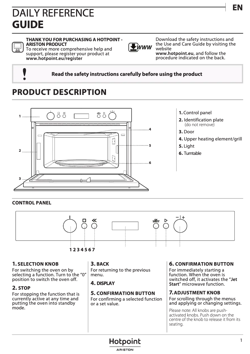 Page 1 de la notice Manuel utilisateur Hotpoint MD 764 IX HA