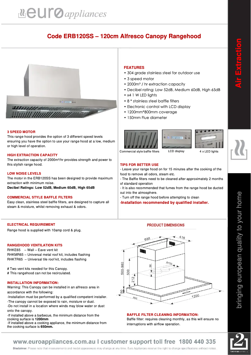 Page n°1 - Fiche technique Euro Appliances ERB120SS