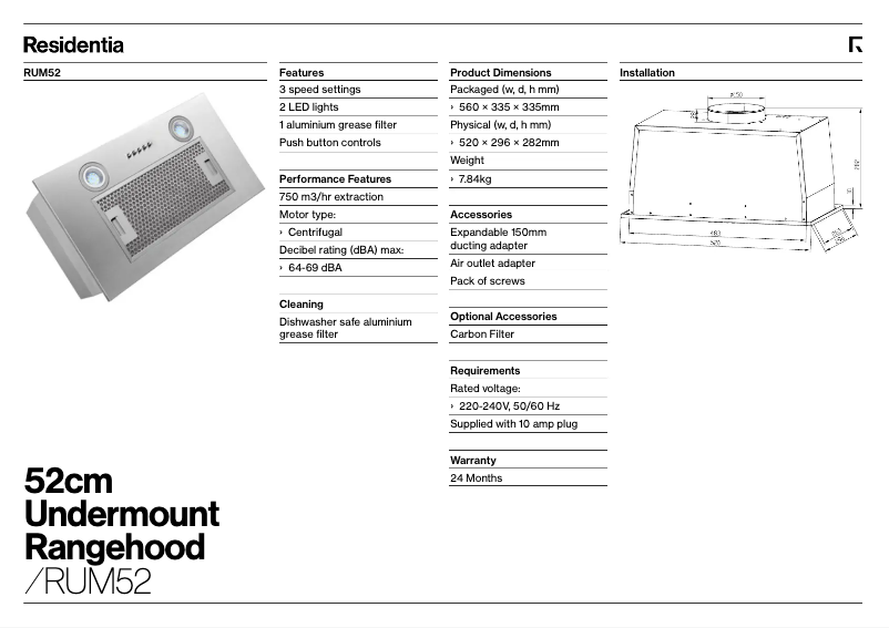 Página 1 del manual Ficha técnica Esatto RUM52