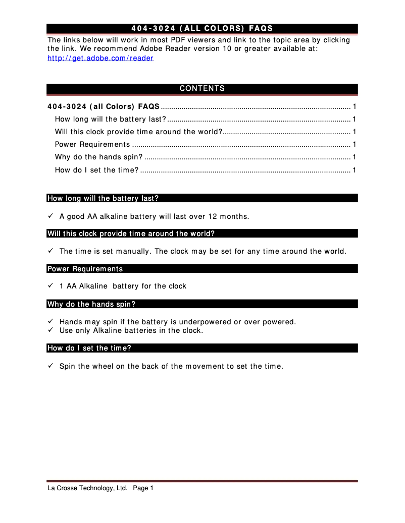 Page n°1 - FAQ La Crosse Technology 404-3024PH