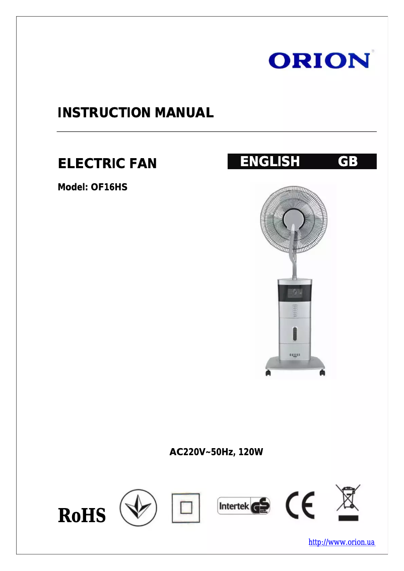Page 1 de la notice Manuel utilisateur Orion OF16HS