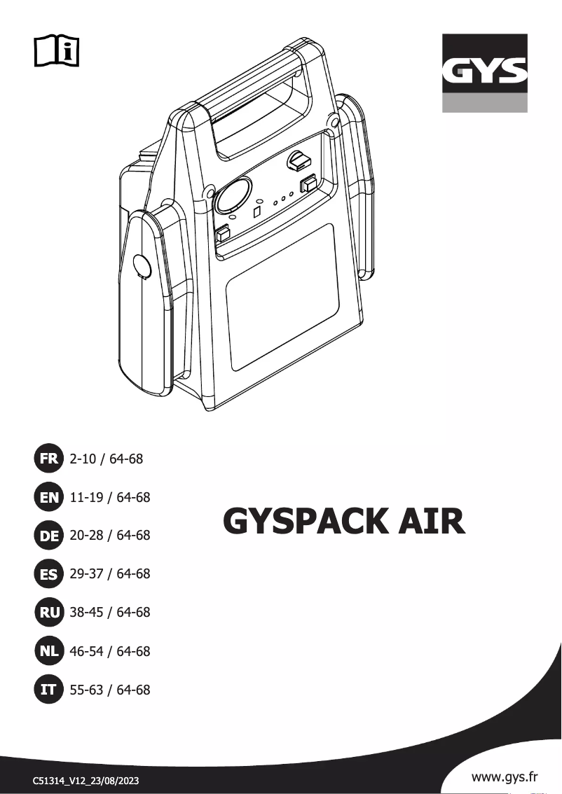 Page 1 de la notice Manuel utilisateur GYS Gyspack AIR