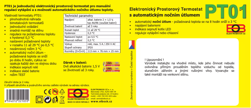 Page 1 de la notice Manuel utilisateur Elektrobock PT01