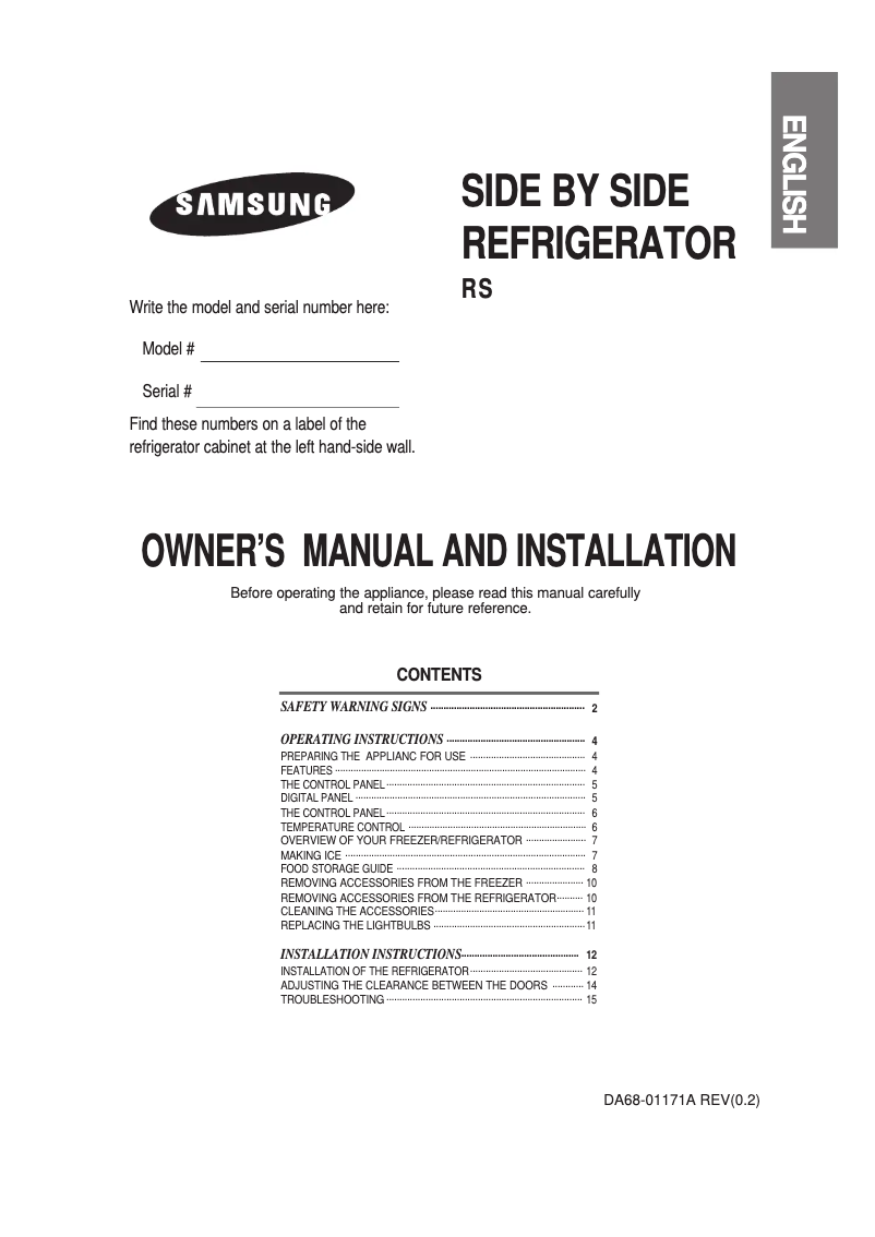 Page n°1 - Manuel utilisateur Samsung RS20NRSV