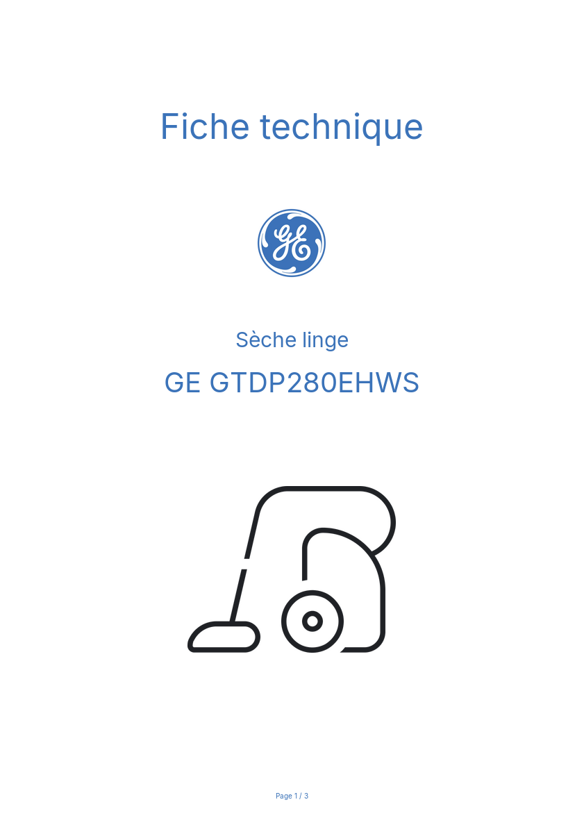 Page n°1 - Fiche technique GE GTDP280EHWS