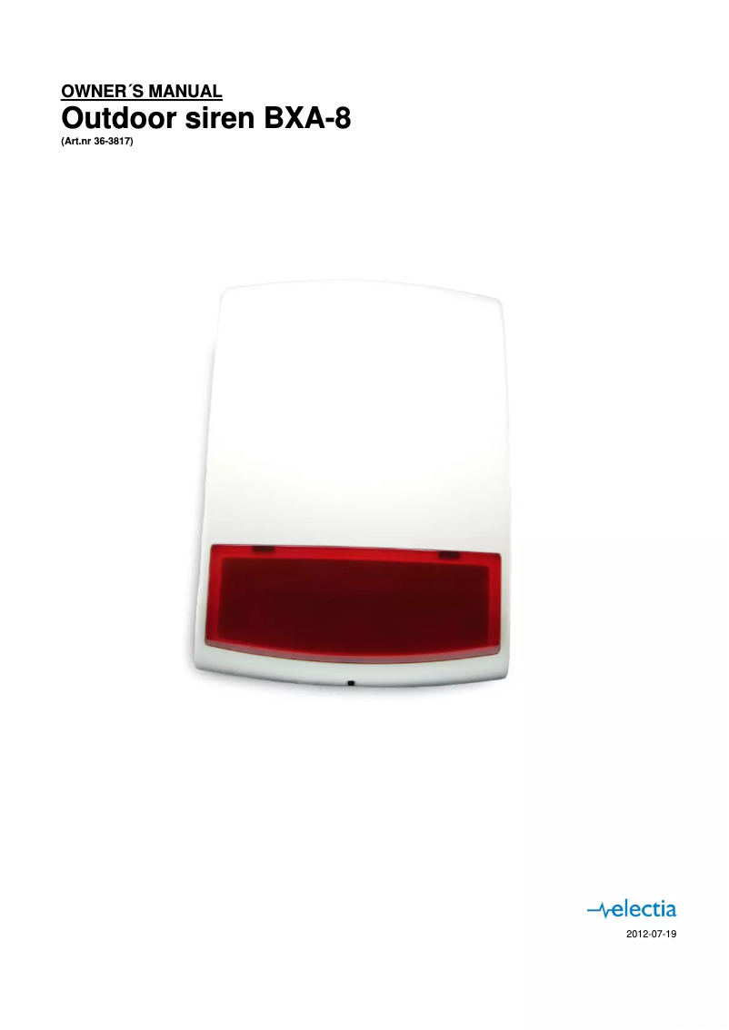 Page 1 de la notice Manuel utilisateur Electia BXA-8