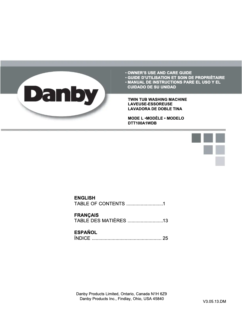 Page n°1 - Mode d'emploi Danby DTT100A1WDB