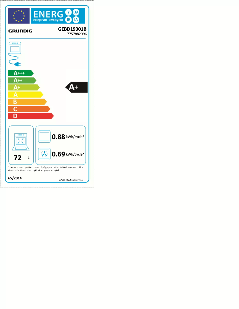 Page 1 de la notice Label énergétique Grundig GEBD19301B