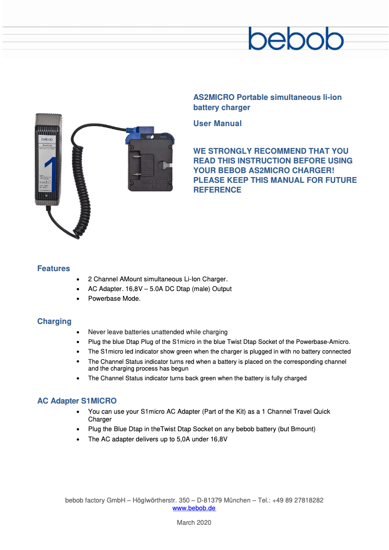 Page 1 de la notice Manuel utilisateur Bebob AS2MICRO