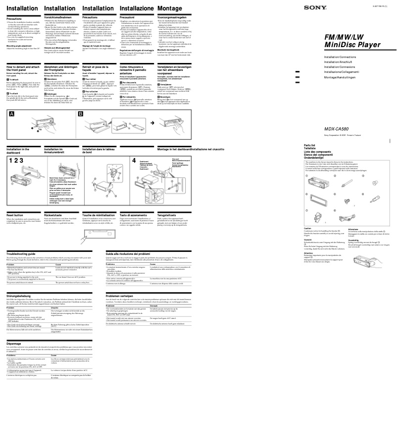 Imagen de la primera página del manual del dispositivo MDX-CA580