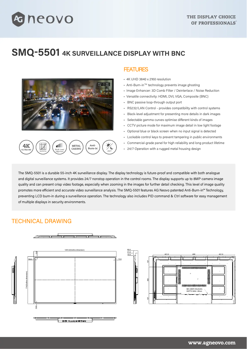 Page 1 of the manual Technical Sheet AG Neovo SMQ-5501