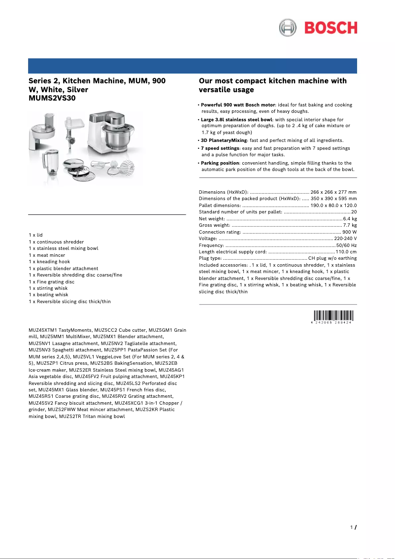 Page n°1 - Fiche technique Bosch MUMS2VS30