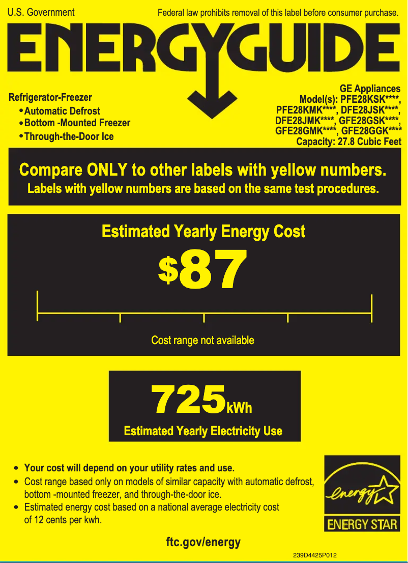 Page 1 de la notice Label énergétique GE GFE28GELDS