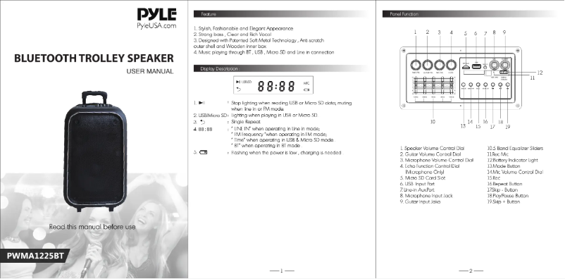 Page 1 de la notice Manuel utilisateur Pyle PWMA1225BT