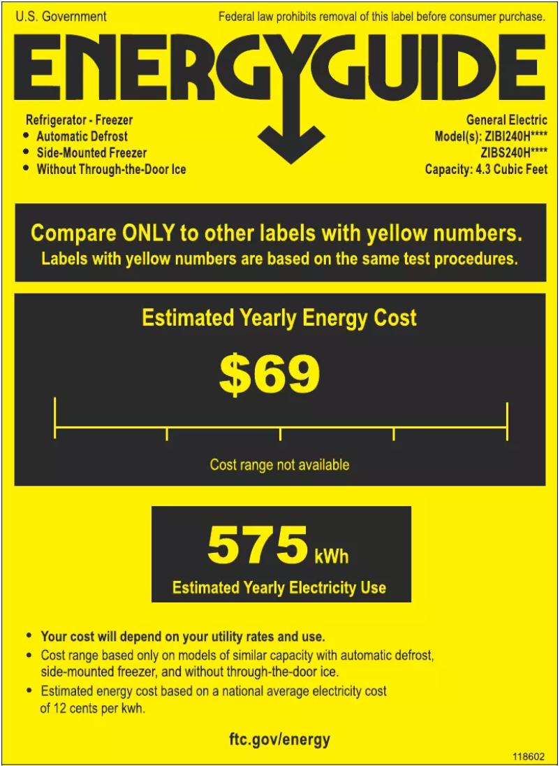 Page 1 de la notice Label énergétique Monogram ZIBI240HII