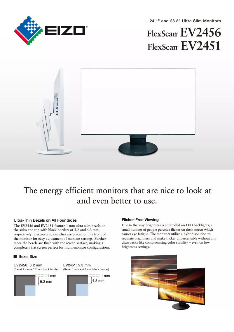 Page 1 de la notice Fiche technique Eizo FlexScan EV2456