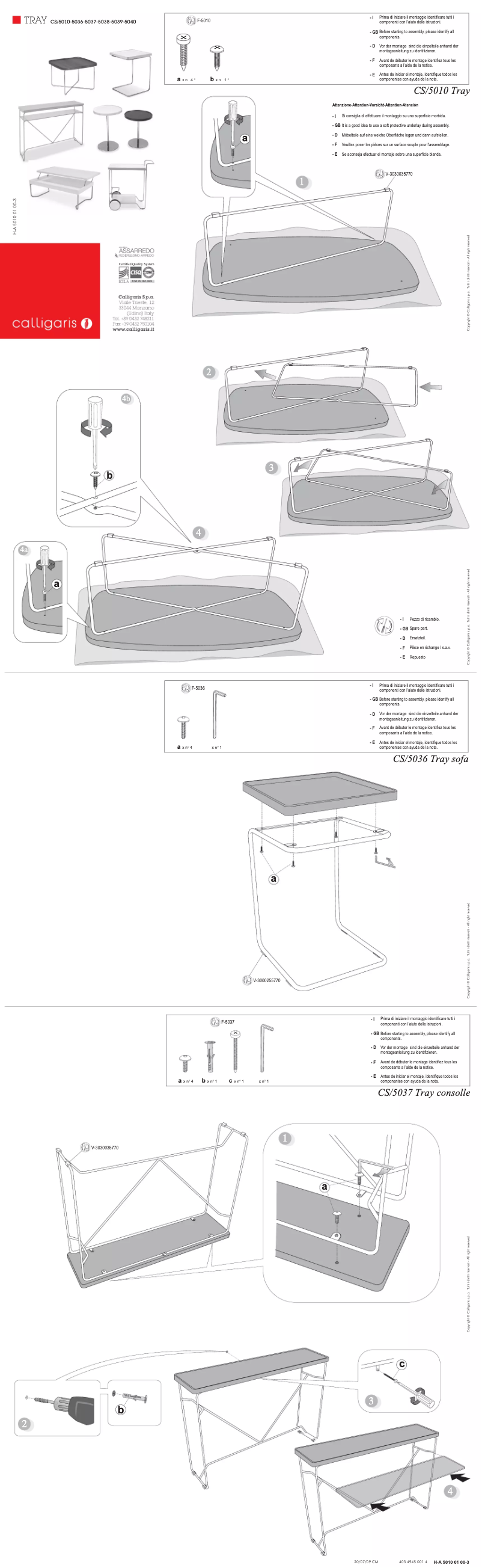 Page 1 de la notice Manuel utilisateur Calligaris .com Tray Roller
