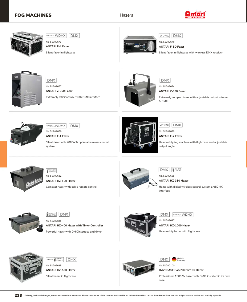 Page 1 de la notice Catalogue Antari F-1 Fazer
