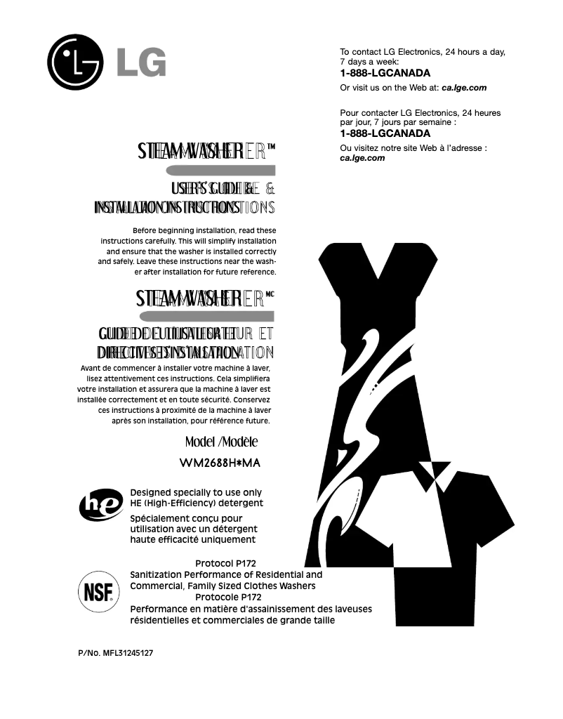 Page 1 de la notice Manuel utilisateur LG WM2688HNMA