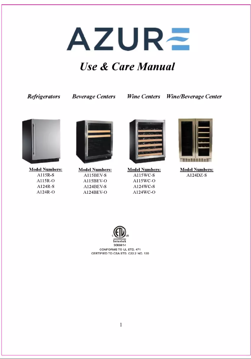 Page 1 de la notice Manuel d'utilisation et d'entretien Azure A115R-S
