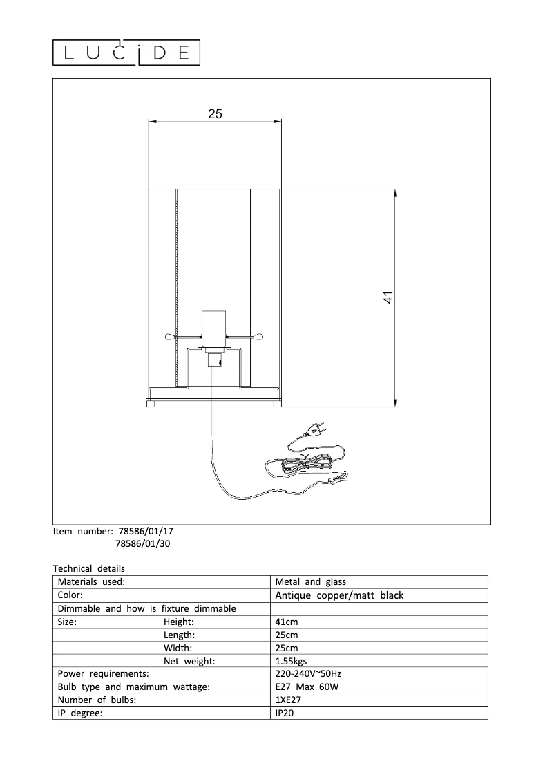 Page 1 de la notice Manuel utilisateur Lucide Julot 78586/01/30