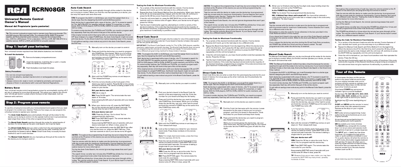 Page n°1 - Manuel utilisateur audiovox RCRN08GR