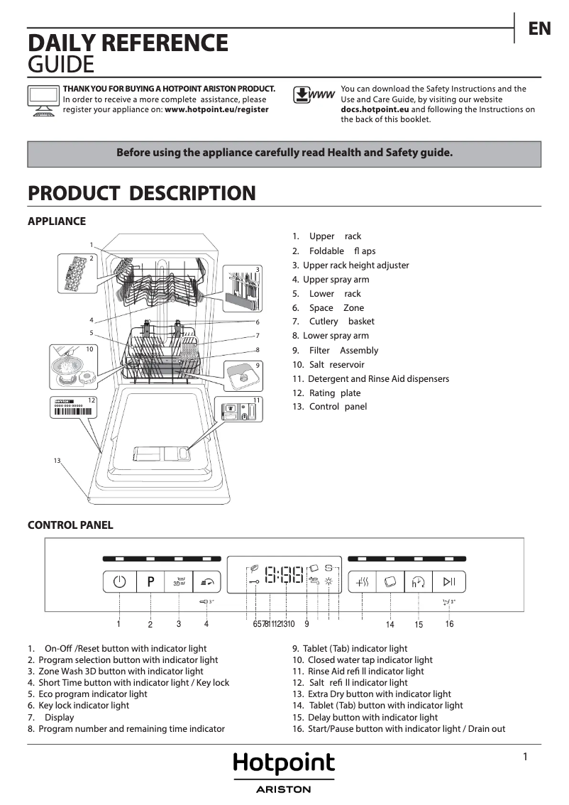 Page n°1 - Manuel utilisateur Hotpoint Ariston HSFO 3T235 WC X