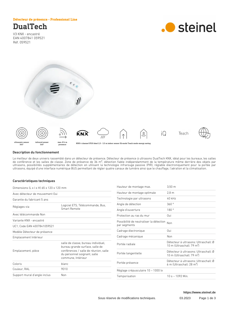 Page n°1 - Fiche technique Steinel DualTech KNX