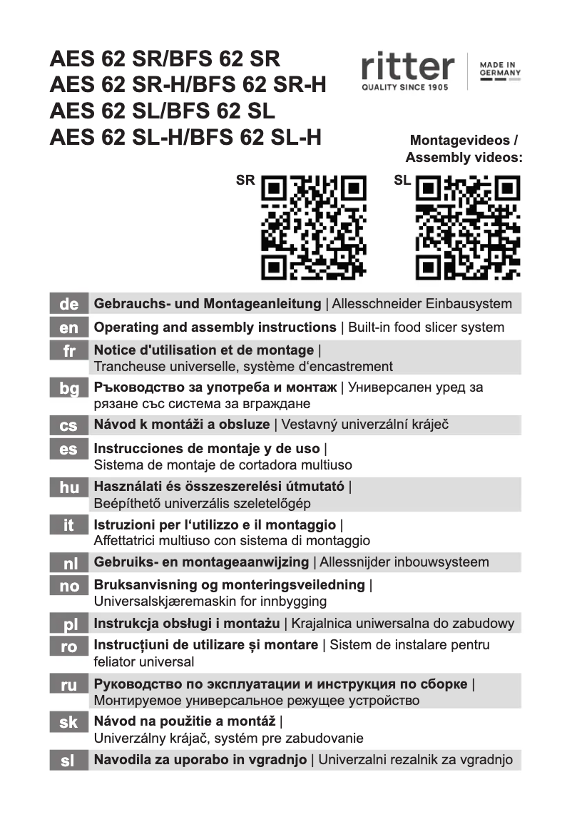 Page n°1 - Manuel utilisateur Ritter AES 62 SR