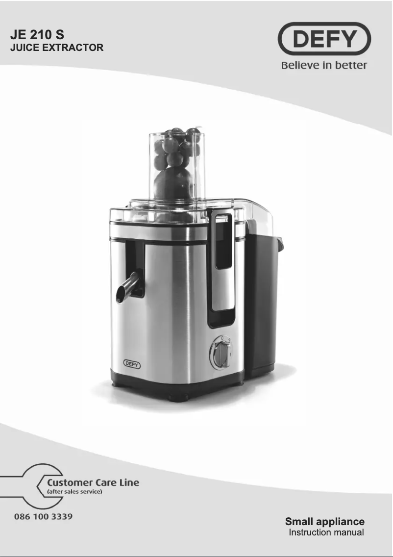 Page 1 de la notice Manuel utilisateur Defy JE 210 S