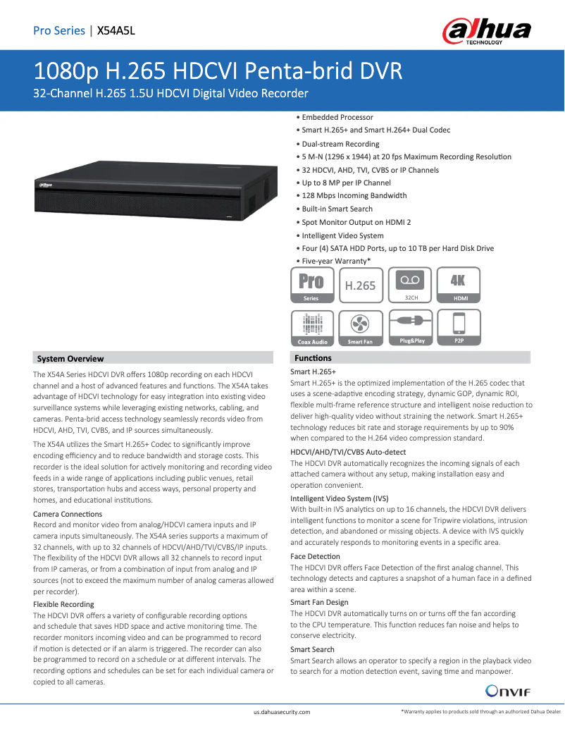 Page n°1 - Fiche technique Dahua Technology X54A5L4
