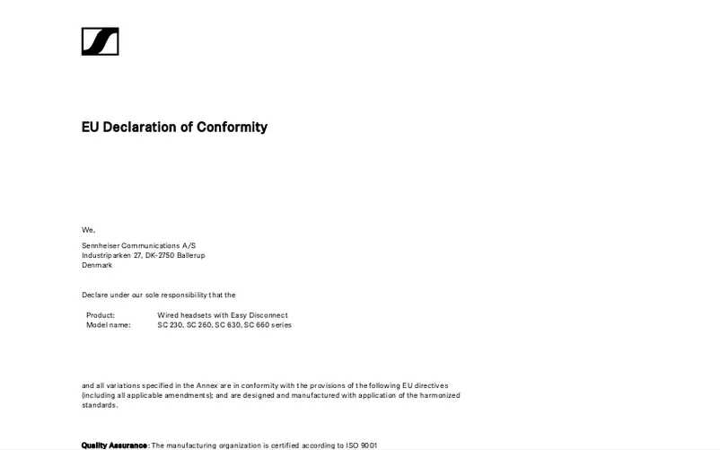 Page 1 de la notice Manuel utilisateur Sennheiser EPOS Impact SC 232