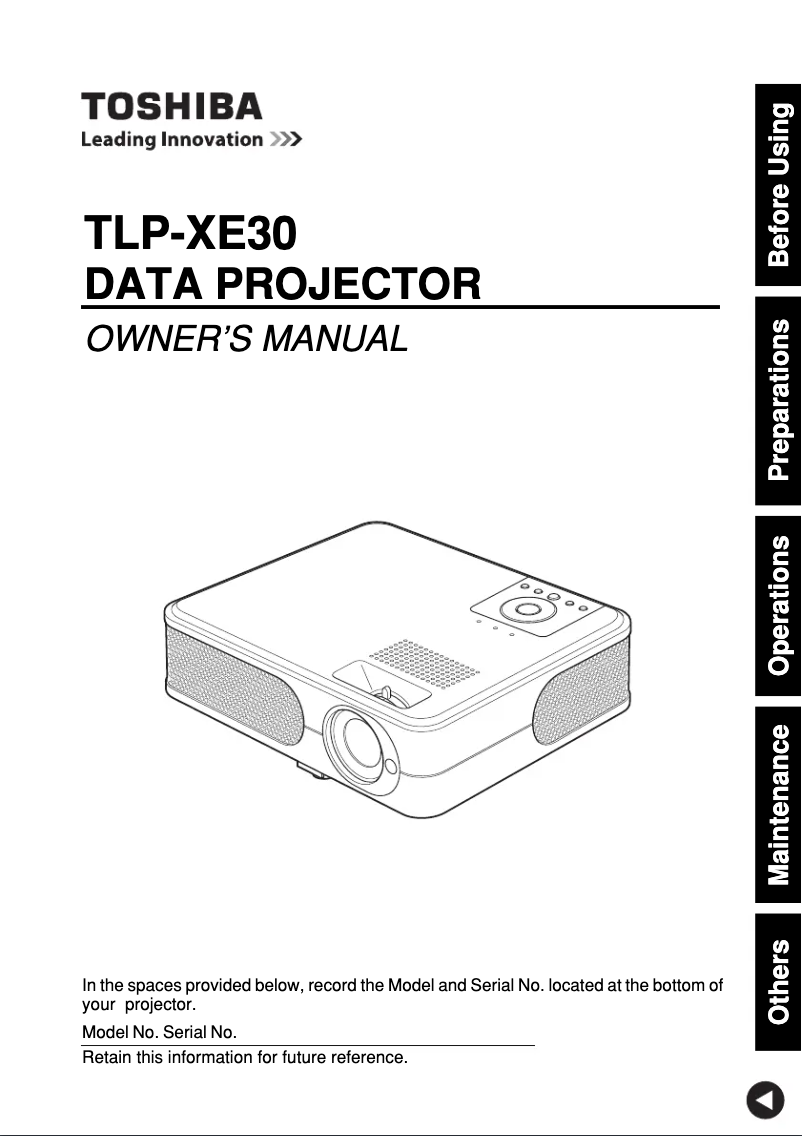 Page n°1 - Manuel utilisateur Toshiba TLP-XE30