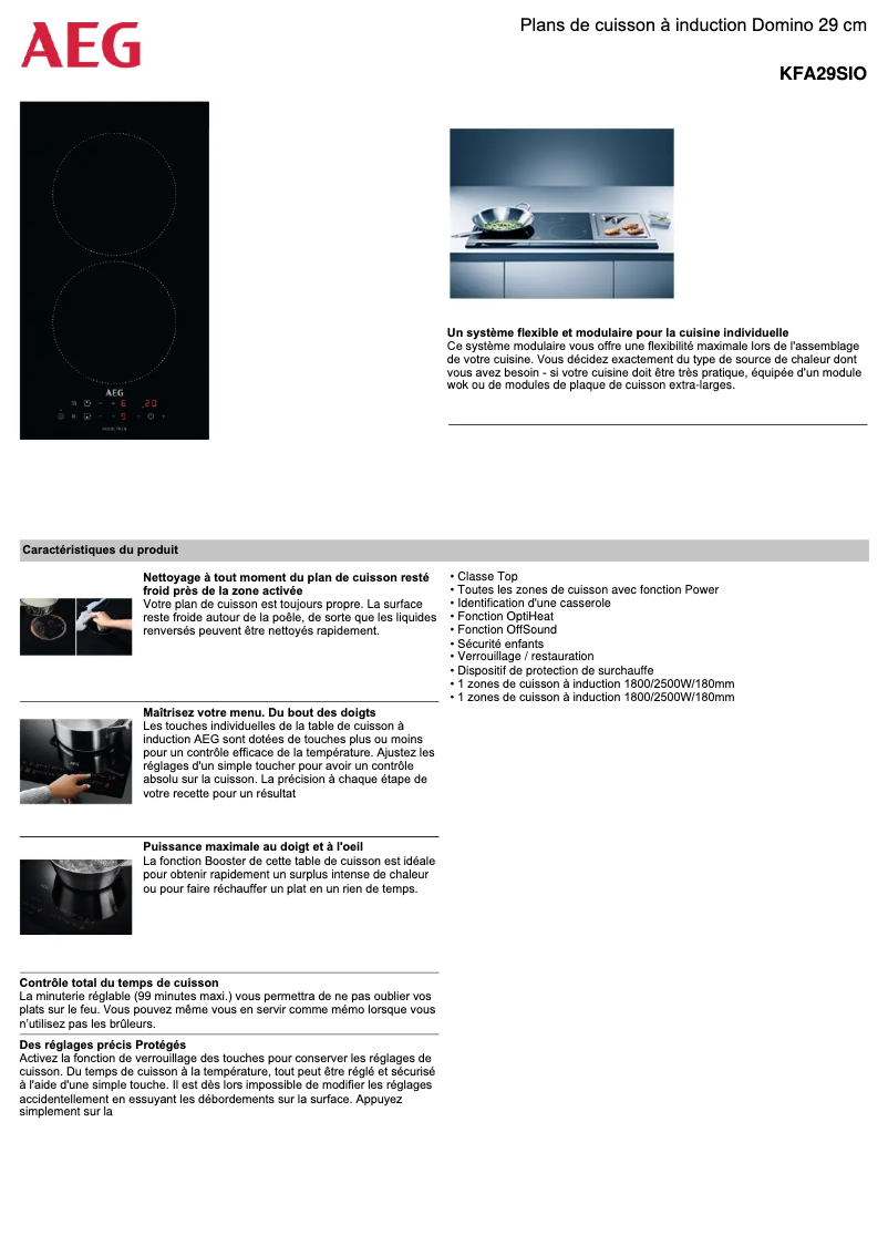 Page 1 de la notice Fiche technique AEG KFA29SIO