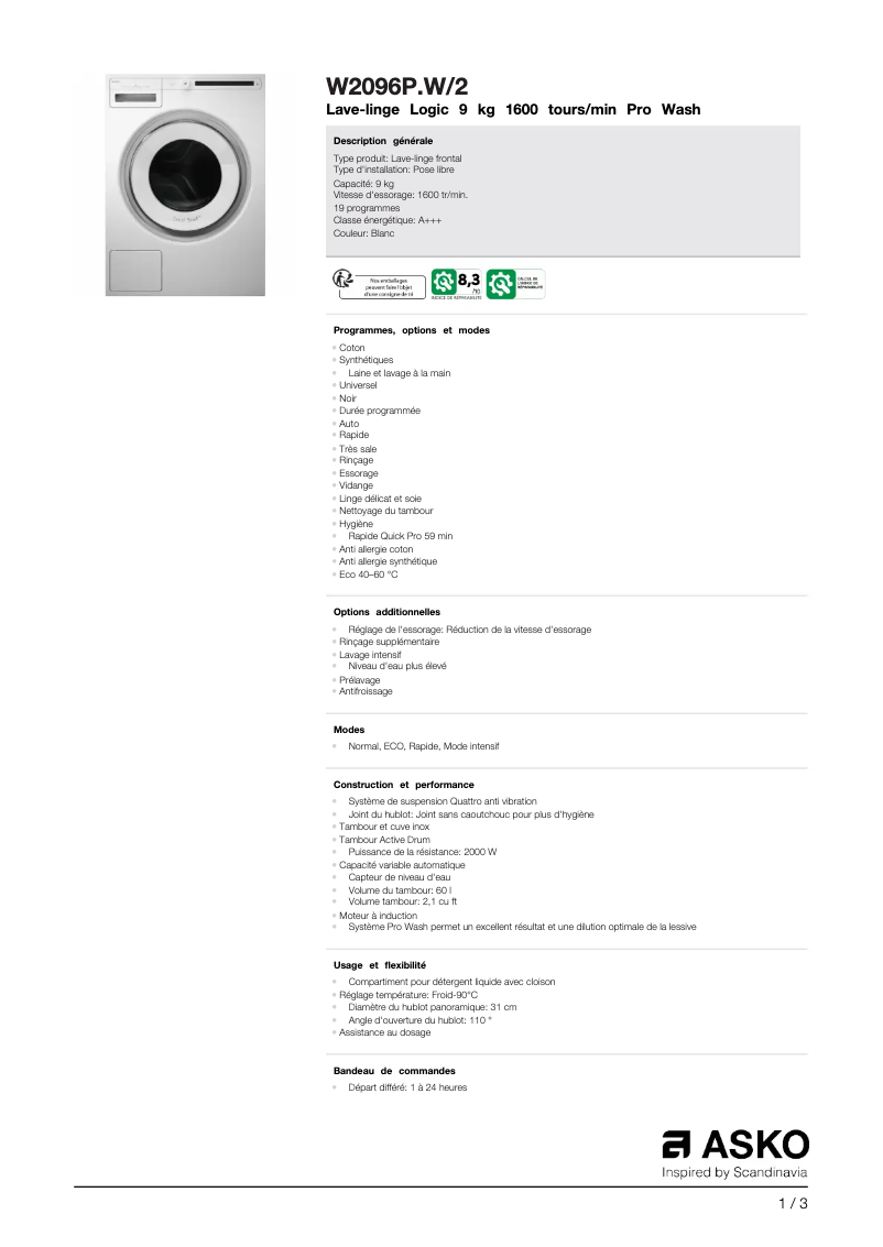 Image de la première page du manuel de l'appareil W2096PW2