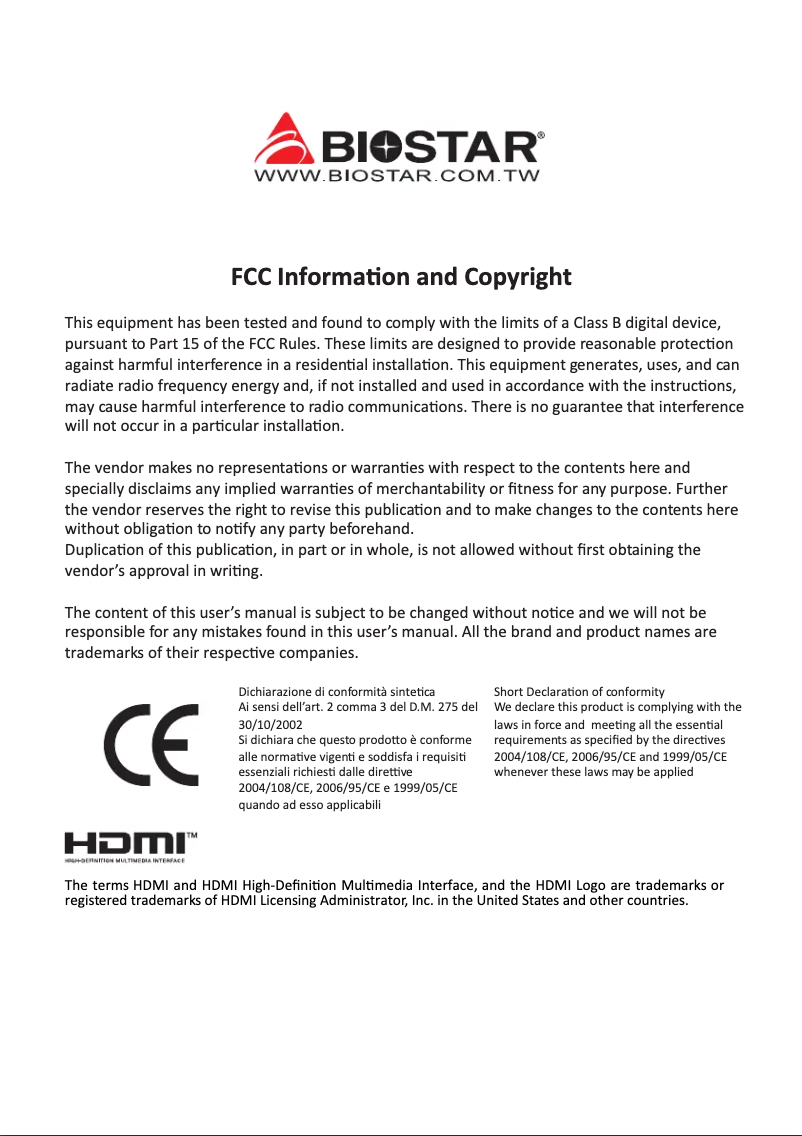 Page 1 de la notice Manuel utilisateur Biostar H510MHP 2.0