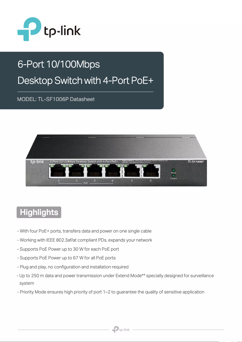 Page n°1 - Fiche technique TP-Link TL-SF1006P